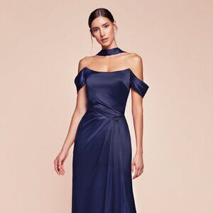 NEW FORMAL OFF SHOULDER LONG SHEATH SATIN GOWN W/ LACE UP CORSET BACK CD 7452